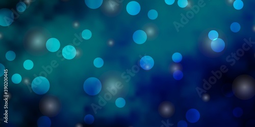 Light Blue, Green vector layout with circles, stars.