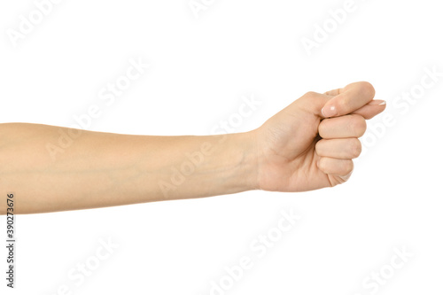 Fig sign. Woman hand gesturing isolated on white