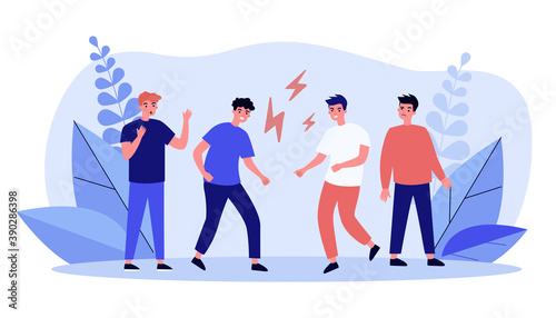 Angry guys fighting hand-to-hand. Foe, enemy, lightning flat vector illustration. Quarrel and relationship concept for banner, website design or landing web page