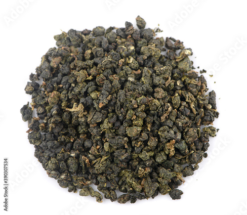 Dry oolong tea leaves an isolated on white background