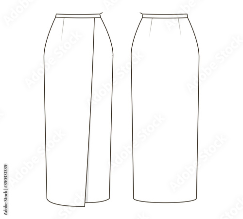 fashion technical drawing of midi skirt