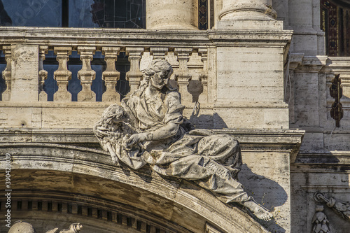 Basilica of Saint Mary Major (Basilica di Santa Maria Maggiore, 1743) - Papal major basilica and largest church in Rome dedicated to Blessed Virgin Mary. Italy. Fragments of the facade. Rome, Italy.