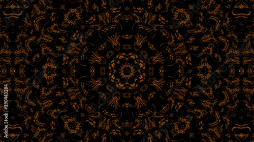 Dark symmetric kaleidoscope background with golden jewellery theme elements