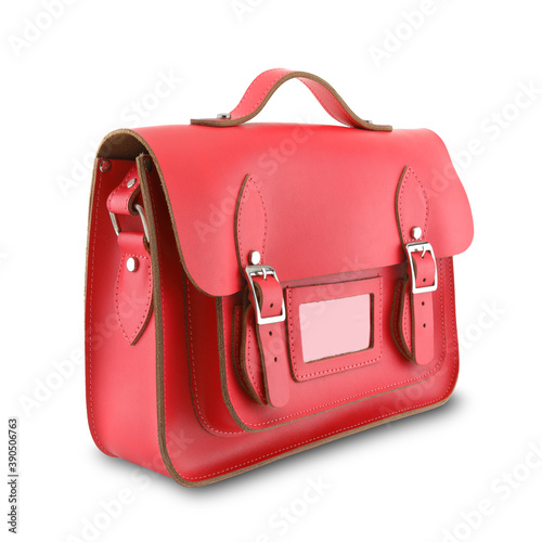 Red school satchel bag with clipping path to remove shadow