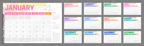 Colorful 2021 Calendar Design with Different Color for Every Month