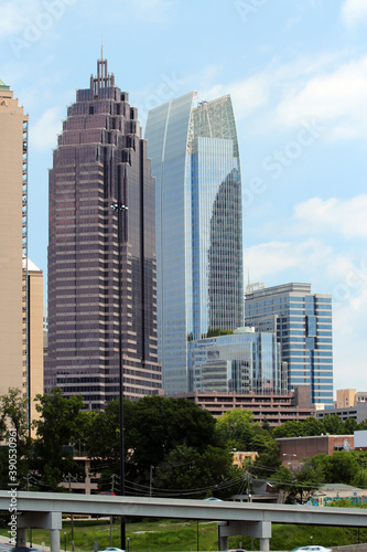 Highrises, cityscape and memorial buildings in the metro Atlanta area.