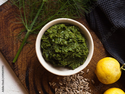 Home made fennel pesto in natural light.