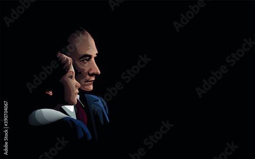 Ataturk and little girl looking away