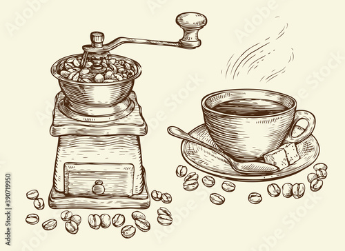 Coffee concept sketch. Vintage vector illustration