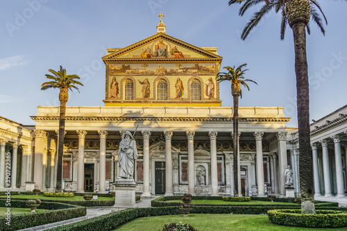 Papal Basilica of Saint Paul Outside the Walls (Basilica Papale di San Paolo Fuori le Mura, 1840) - one of four major basilicas in Rome, Italy.