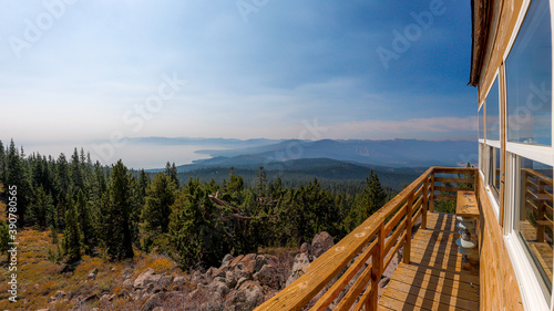 TRUCKEE, CALIFORNIA, UNITED STATES - Oct 08, 2020: Martis Peak Fire Lookout Lake Tahoe View