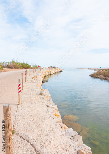 Capi Corp sea canal. Mediterranean coast. Costa del Azahar, Alcossebre, Valencian community, Spain. Vertical shot.