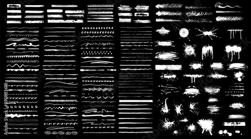 Collection of black paint. Spray paint elements, brush stroke, black splashes set. Sketch grunge charcoal, texture rough scratching pencil chalk line,freehand doodle scribble stroke art brushes vector