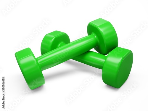 3D rendering Green Dumbbells for sports isolated on white background