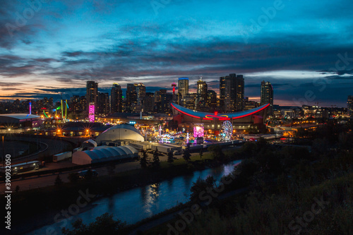CALGARY, CANADA - Jul 11, 2018: Beautiful Calgary skyline with Calgary Stampede lights