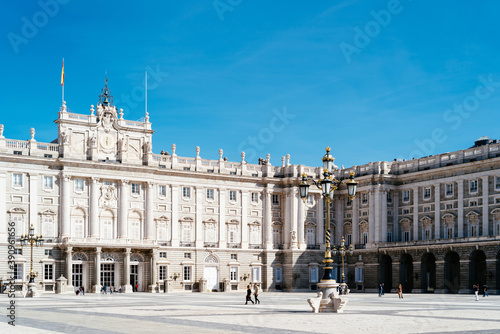 MADRID, SPAIN - Oct 18, 2020: Royal Palace in Madrid in a beautiful blue sky day