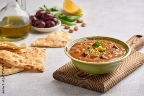 Fava beans dip, traditional egyptian, middle eastern food foul medames