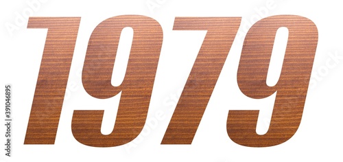 1979 with brown wooden texture on white background.