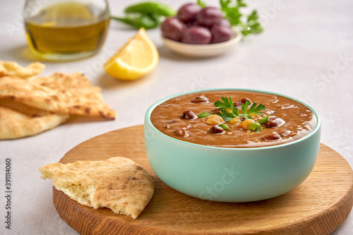 Fava beans dip, traditional egyptian, middle eastern food foul medames