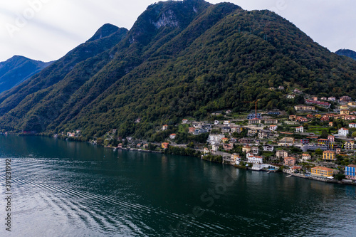 Aerial view, Argegno on Lake Como, Lombardy, Italy