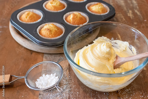 bowl of fresh buttercream frosting 