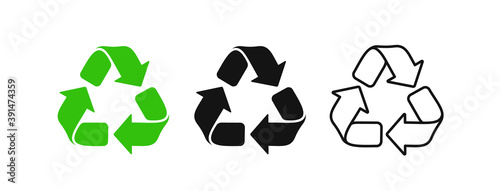 Recycle icon in flat and line style. Reuse mark for use in typography. Vector recycle symbol.