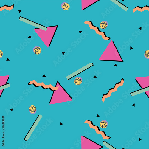 Postmodern 80s pattern. Pastel background with simple shapes and lines in 90s and 80s style
