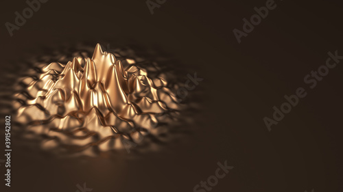 Abstract pulsating wobbling ferromagnetic golden moving fluid. Liquid ripple substance. Modern nanotechnology materials. 3d render illustration