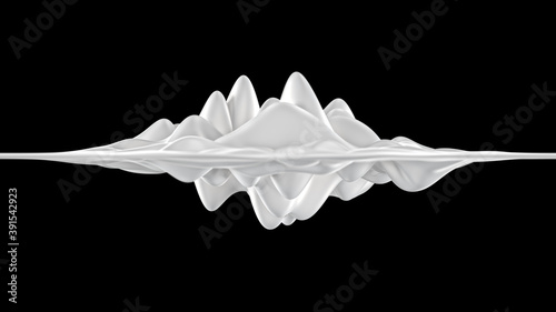 Abstract pulsating white wobbling ferromagnetic moving fluid. Liquid milky ripple substance. Modern nanotechnology materials. 3d render illustration