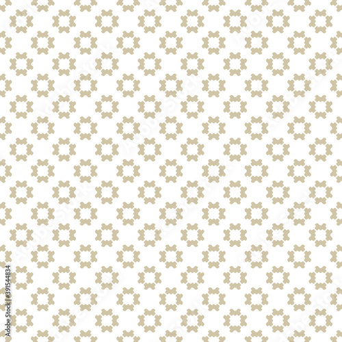 Vector geometric floral pattern. Elegant abstract golden seamless texture. Simple white and gold ornament with small stylized flower shapes. Luxury background. Repeat design for decoration, print