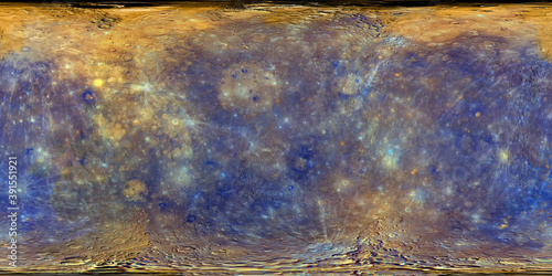 Surface map in a cylindrical projection for spherical texture mapping of Mercury. Image show chemical composition of the planet. Elements of this image furnished by NASA