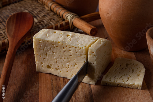 Rennet Cheese. Curd Cheese. (Queijo coalho ou Queijo de Coalho). Authentic Typical Brazilian Cheese from Northeast region. Perspective