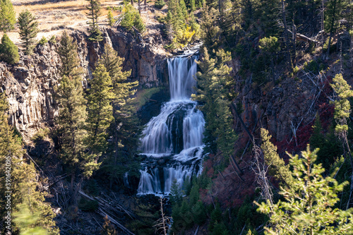 Undine Falls waterfall in Yellowstone National Park, daytime long exposure