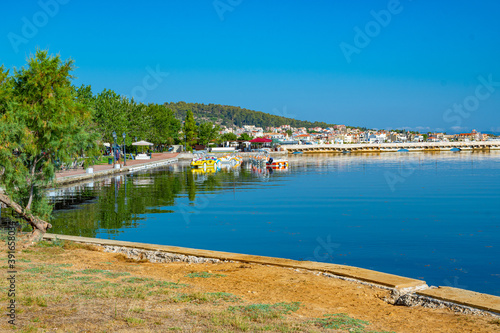  View of Koutavos lagoon with a part of Argostoli city in the background in the greek island of Kefalonia 