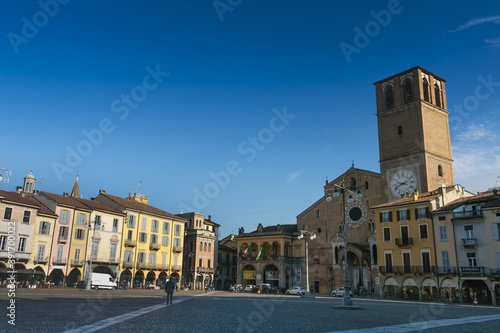 LODI, ITALY - Oct 28, 2020: Lodi, Italy - Oct 28, 2020 - Square and Cathedral in a sunny day