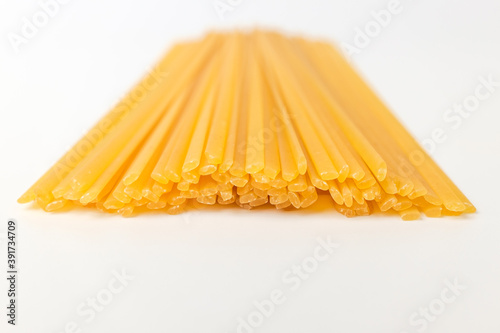 Linguini pasta on white background