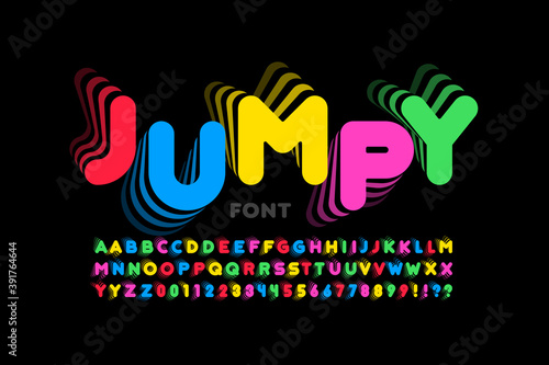 Jumping style font design, alphabet letters and numbers vector illustration