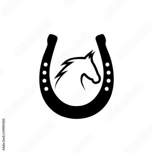 Horse in a horseshoe icon isolated on white background