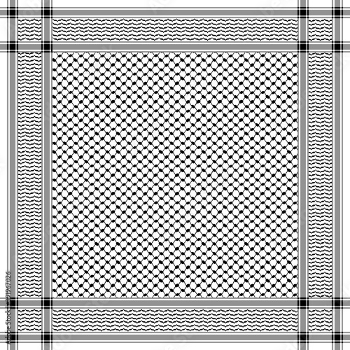 Classical keffiyeh vector pattern. Traditional Middle Eastern headdress. Arabic cotton scarf with houndstooth print and geometric motifs.