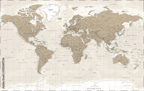 World Map - Vintage Retro Old Style - Detailed Illustration