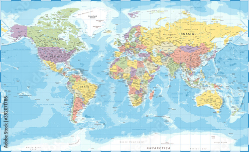 World Map Vintage Political - Detailed Illustration