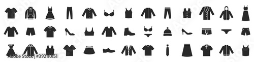 Clothes icons set isolated on white background. Clothing icons. Vector