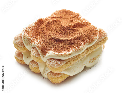 Tiramisu dessert on white background