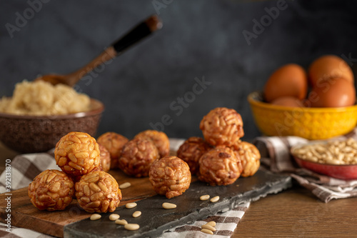 till life of typical Catalan sweets, called "Panellets" made of marzipan and pine nuts