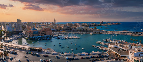 Aerial view of Bari old town. View of the Bari Cathedral (Saint Sabino) and "San Nicola Basilica", Bari second Cathedral. These churches were built during middle ages.