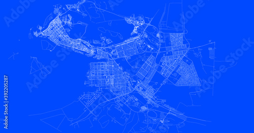 Blueprint of Abu Dhabi city of Emirates Arabes Unis, One Color Map, color change, Artprint