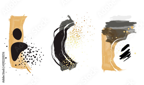 Abstract shapes watercolor Illustration, alcohol acrylic ink flow background. Organic classic set. Warm earth tone colors graphics.