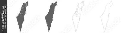 set of 4 political maps of Israel with regions isolated on white background
