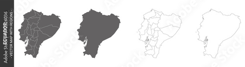 set of 4 political maps of Ecuador with regions isolated on white background