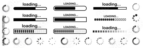 Set of vector loading icons. loading bar progress icon. Download progress. Collection Loading status. Vector illustration.
